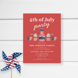 Schattige rood wit en blauw 4th van juli feest uitnodiging briefkaart