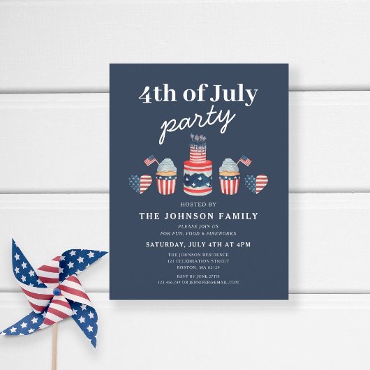 Schattige rood wit en blauw 4th van juli feest uitnodiging briefkaart