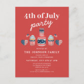 Schattige rood wit en blauw 4th van juli feest uitnodiging briefkaart (Voorkant)
