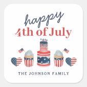 Schattige rood wit en blauw 4th van juli feest vierkante sticker (Voorkant)