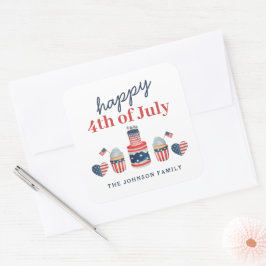 Schattige rood wit en blauw 4th van juli feest vierkante sticker