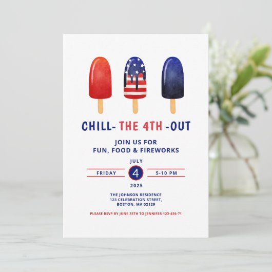 Schattige rood wit en blauw ijslolly 4 juli kaart (Staand voorkant)