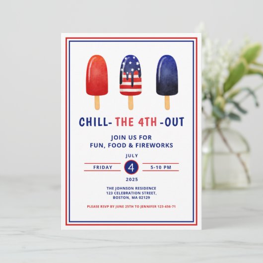 Schattige rood wit en blauw ijslolly 4 juli kaart (Staand voorkant)