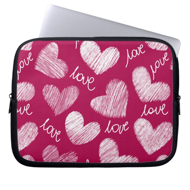 Schattige rood wit gekrabbeld harten met liefde sc laptop sleeve (Voorkant)