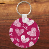 Schattige rood wit gekrabbeld harten met liefde sc sleutelhanger (Voorkant)