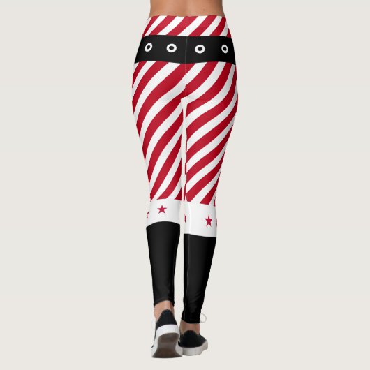 Schattige Rood Wit Strepen Candy Cane Stars Kerst Leggings (Achterkant)
