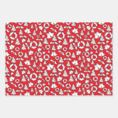 Schattige rood wit zwart kerstbomen kransen klokke inpakpapier vel (Voorkant 2)