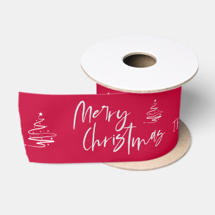 Schattige Rood Witte Kerstboom Patroon Familienaam Satijnen Lint