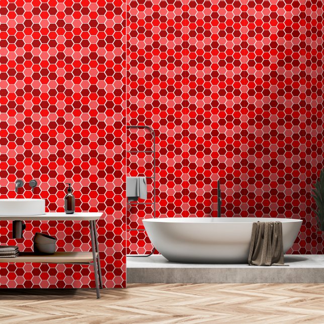 Schattige rood zeshoekig patroon behang (Badkamer)