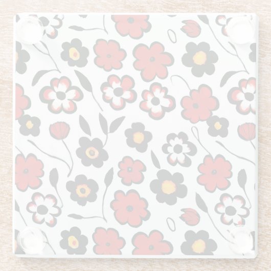 Schattige rood, zwart en wit bloempatroon glazen onderzetter (Achterkant)