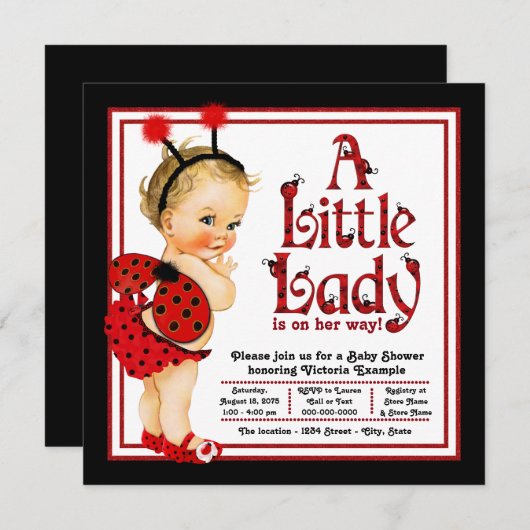 Schattige rood zwart lieveheersbeestje Baby shower Kaart (Voorkant / Achterkant)