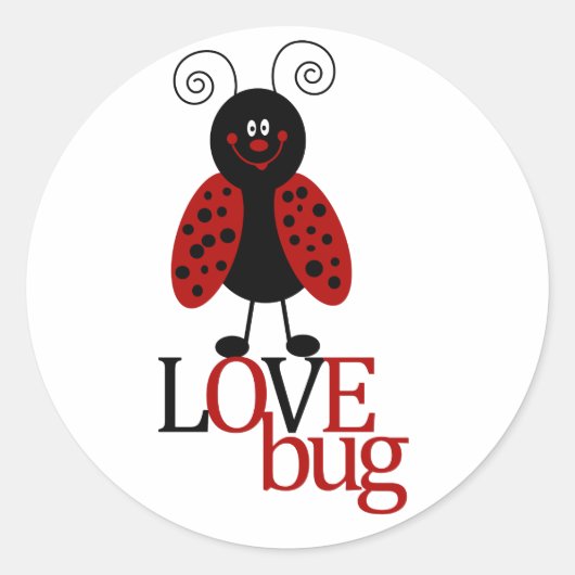 Schattige Rood & Zwart lieveheersbeestje "LOVE BUG Ronde Sticker (Voorkant)