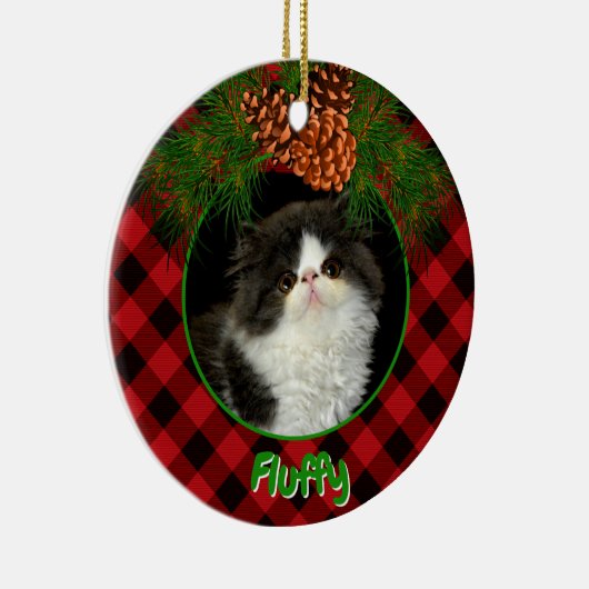 Schattige rood zwart plaid pinecone pet foto templ keramisch ornament (Rechts)