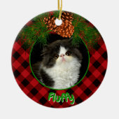 Schattige rood zwart plaid pinecone pet foto templ keramisch ornament (Voorkant)