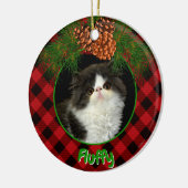 Schattige rood zwart plaid pinecone pet foto templ keramisch ornament (Links)