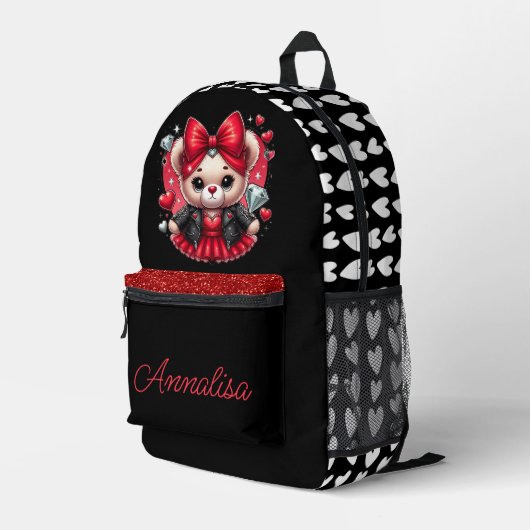 Schattige rood & zwart Teddy Bear Moto Jacket Hart Bedrukte Rugzak (Achterkant Hoek Rechts)