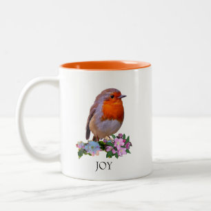 Schattige roodborst vogel & gepersonaliseerde teks tweekleurige koffiemok