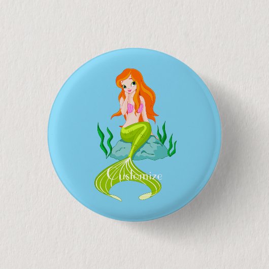 Schattige roodharige zeemeermin Thunder_Cove Ronde Button 3,2 Cm (Voorkant)