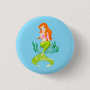Schattige roodharige zeemeermin Thunder_Cove Ronde Button 3,2 Cm