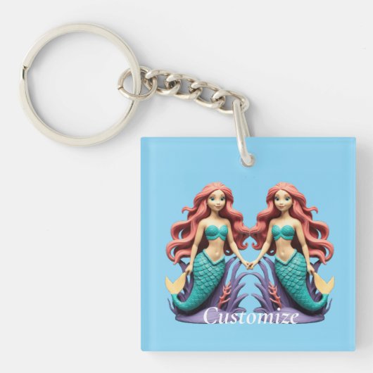 Schattige roodharige zeemeermin Thunder_Cove Sleutelhanger (voorkant)