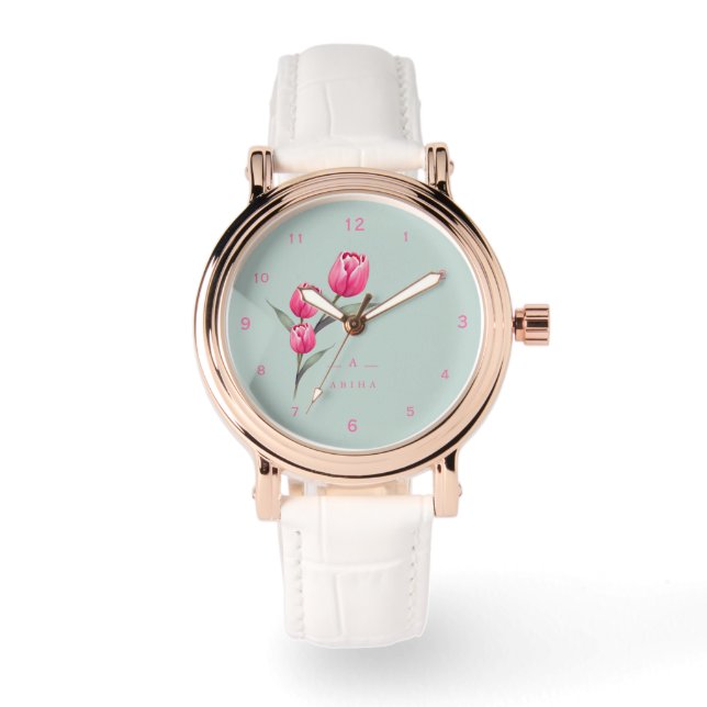 Schattige Roos Bloemen gepersonaliseerde eWatch Horloge (Voorkant)