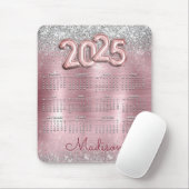 Schattige roos Blush Glitter Monogram 2025 Kalende Muismat (Met muis)