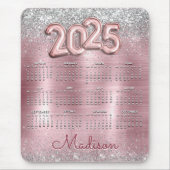 Schattige roos Blush Glitter Monogram 2025 Kalende Muismat (Voorkant)