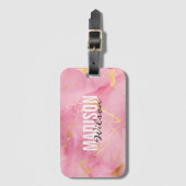 Schattige roos blush roze faux glitter marmer mono bagagelabel (Voorkant (verticaal))