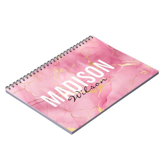 Schattige roos blush roze faux glitter marmer mono notitieboek (Linkerzijde)