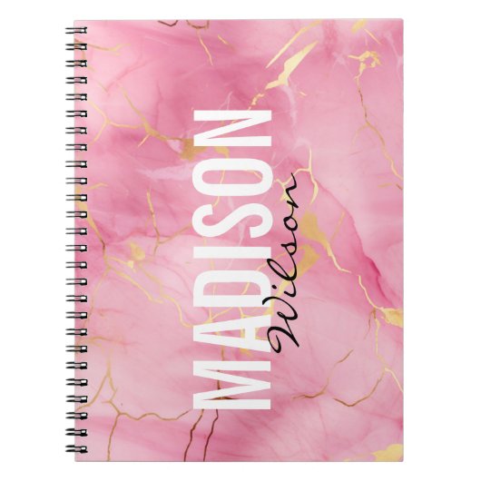 Schattige roos blush roze faux glitter marmer mono notitieboek (Voorkant)