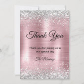 Schattige roos blush silver faux glitter bedankt kaart (Voorkant)