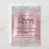 Schattige roos blush zilver faux glitter kerst kaart (Voorkant)