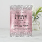 Schattige roos blush zilver faux glitter kerst kaart (Staand voorkant)