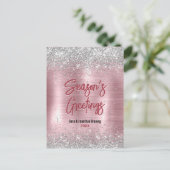 Schattige roos blush zilver glitter kerst nieuwjaa briefkaart (Staand voorkant)