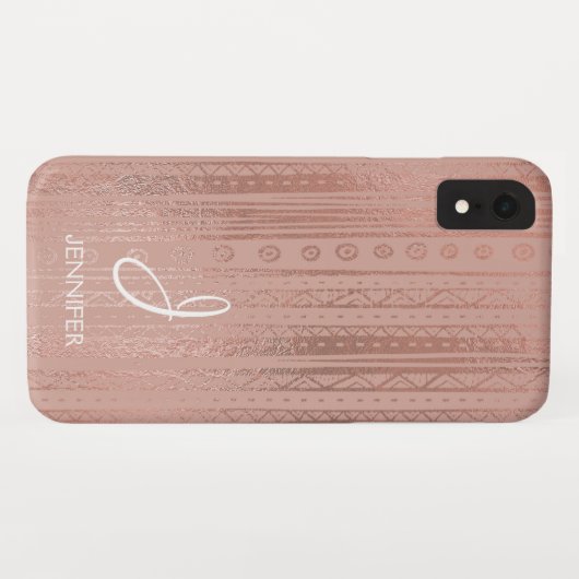 Schattige Roos Gold Foil Boho Tribal Pattern Monog Case-Mate iPhone Case (Achterkant (horizontaal))
