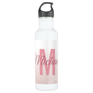 Schattige Roos Gold Glitter Monogram Naam Girly Tr Waterfles