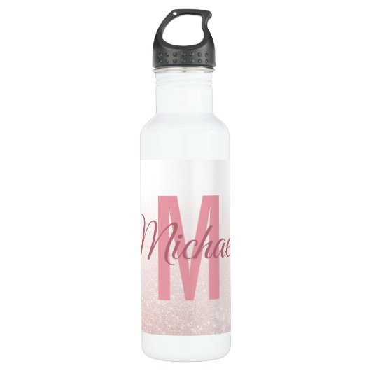Schattige Roos Gold Glitter Monogram Naam Girly Tr Waterfles (Voorkant)