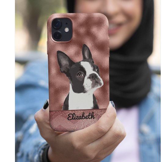 Schattige Roos Gold Pink Boston Terrier Dog Pet Case-Mate iPhone Case
