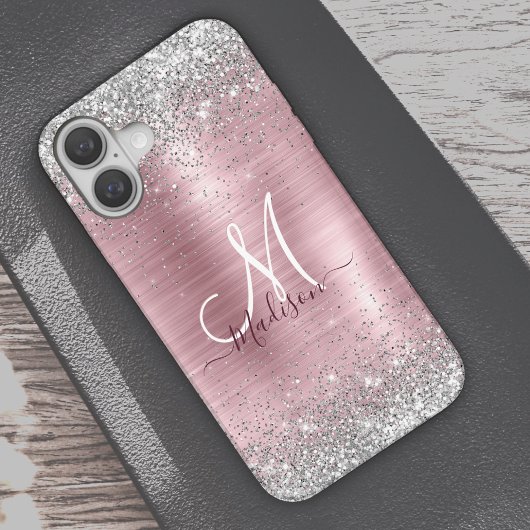 Schattige roos Gold Silver Faux Glitter Girly Mono Case-Mate iPhone Case