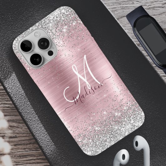 Schattige roos Gold Silver Faux Glitter Girly Mono Case-Mate iPhone Case