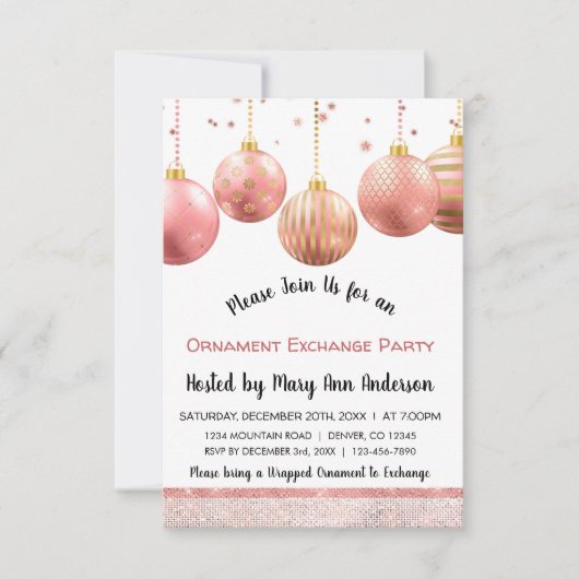 Schattige Roos Gold Sparkle Ornament Exchange Part Kaart (Voorkant)