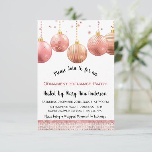 Schattige Roos Gold Sparkle Ornament Exchange Part Kaart (Staand voorkant)