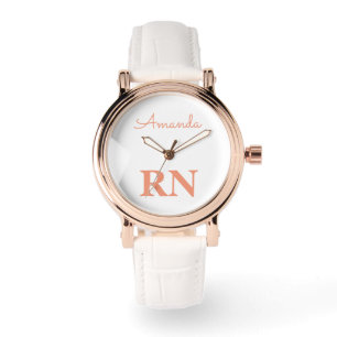 Schattige Roos Gold White Nurse Persoonlijke naam Horloge