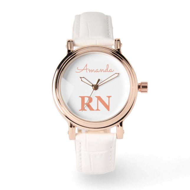 Schattige Roos Gold White Nurse Persoonlijke naam Horloge (Voorkant)