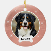 Schattige Roos Goud Geborsteld Metaal Naam Huisdie Keramisch Ornament (Achterkant)