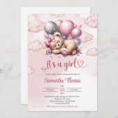 Schattige roos goud het is een meisje slapen teddy kaart (Voorkant / Achterkant)