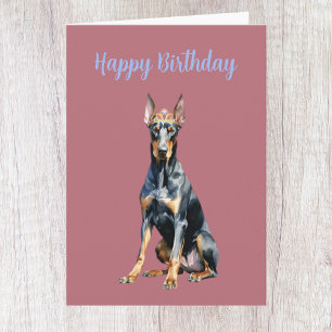 Schattige Roos Gouden Doberman Verjaardag Kaart