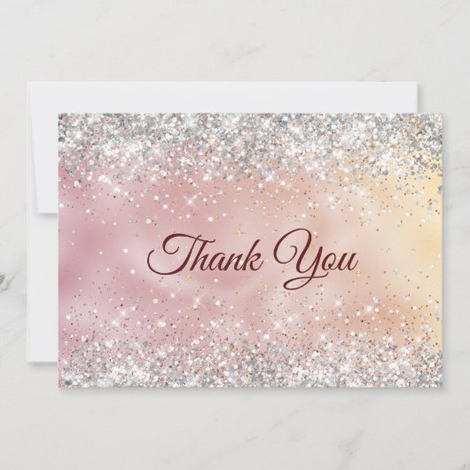 Schattige roos gouden faux zilver glitter bedankkaart (Voorkant)