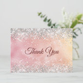 Schattige roos gouden faux zilver glitter bedankkaart (Staand voorkant)