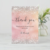 Schattige roos gouden faux zilveren glitter Bedank Kaart (Staand voorkant)